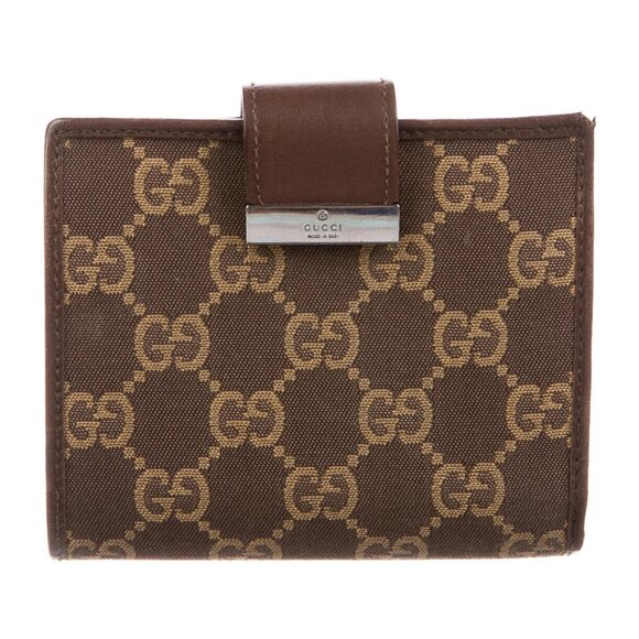 GUCCI Brown Signature Canvas Bifold Wallet with Brown Leather Trim - Picture 1 of 11